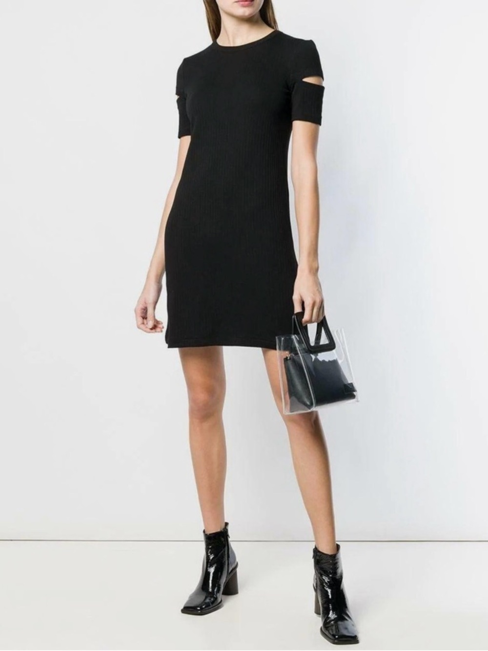 Helmut Lang Wide Rib Knit Dress Black Size L BNWT Minimalist Designer Staple